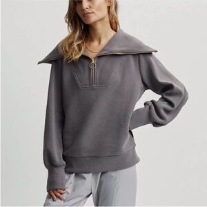Varley Gray Sweatshirt with Zipper Detail